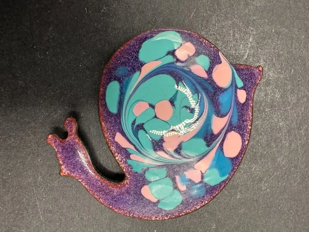 Inga Carlson Mid Century MCM Enamel Snail Brooch Signed Vintage Jewelry